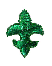Load image into Gallery viewer, Fleur de Lis green sequins and beads 2”x2.5”