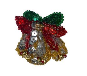 Christmas Bells with Bow, Sequin Beaded 2"