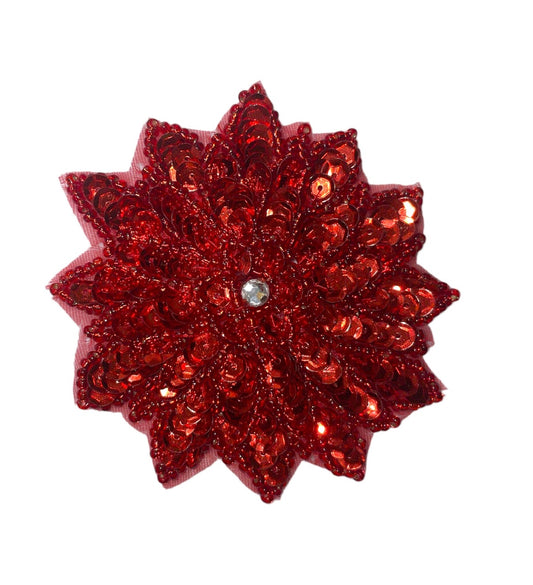 Poinsettia with Red Sequins and Beads and Rhinestone 3"