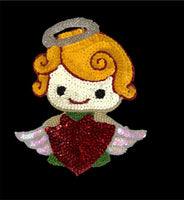 Christmas Angel Holding Red Heart, Sequin Beaded 6