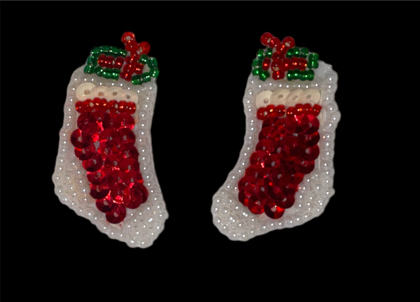 Christmas Stocking Pair Beaded Red/White, 1.5" x 1/2"