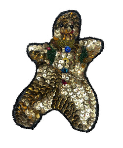 Ginger Bread Man with Gold Sequins and Beads 5"