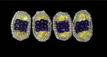 Load image into Gallery viewer, Egg for Easter Set of Four Purple and Yellow Sequins 1&quot; x .5&quot;