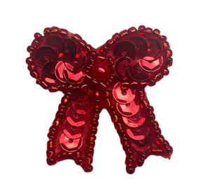 Bow Red Sequins and Beads 1.25" x 1.25"