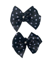 Load image into Gallery viewer, Bow Pair Black Satin with White Polka Dots 1.5&quot; x 1.25&quot;