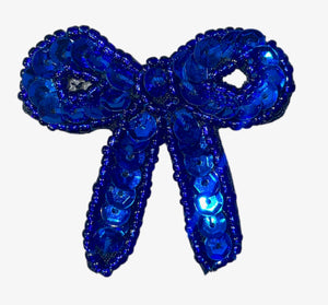 Bow with Royal Blue Sequins and Beads 1.75" x 1.75"