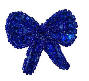 Bow with Royal Blue Sequins & Beads 1.75" x 1.5"