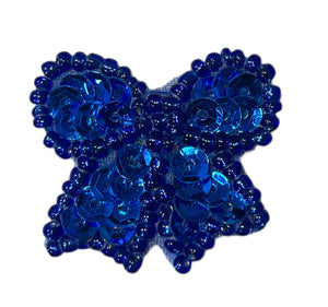 Bow with Royal Blue Sequins and Beads 1.25" x 1"