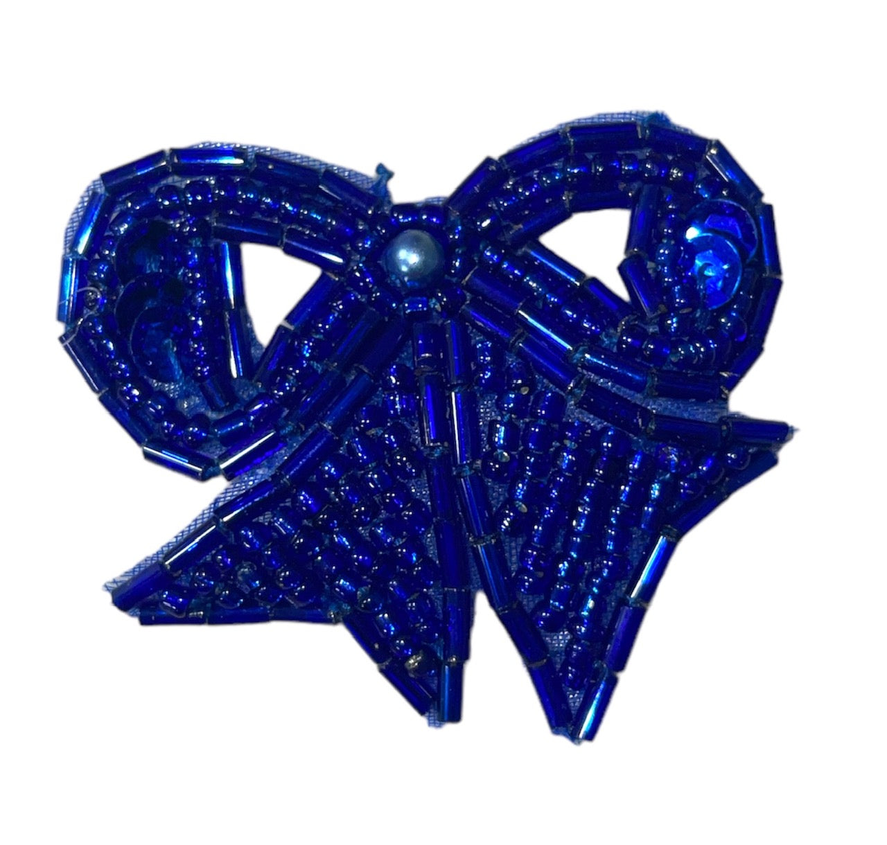 Royal Blue Bow With Sequins and Beads 2" x 1.5"