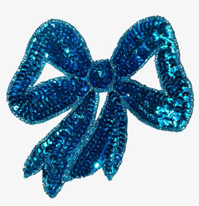 Bow with Turquoise Sequins 4.5" x 4.5"