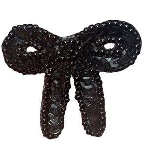 Bow with Black Sequins and Beads 1.75" x 1.5"