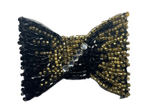 Load image into Gallery viewer, Bow Black and Gold and Rhinestones 3&quot;