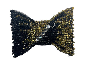 Bow Black and Gold and Rhinestones 3"