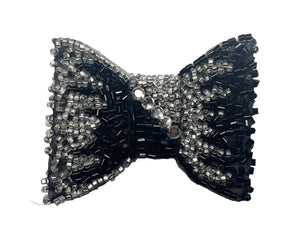 Black Bow With Rhinestone and Beaded 3"