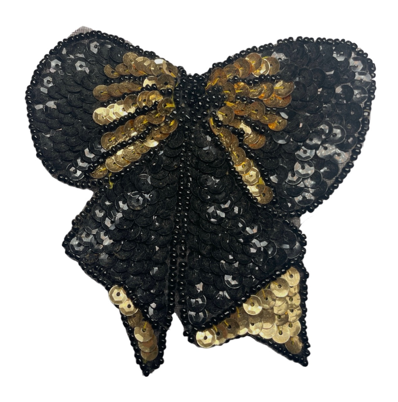 Bow with Black and Gold Sequins and Beads 4" x 3.75"