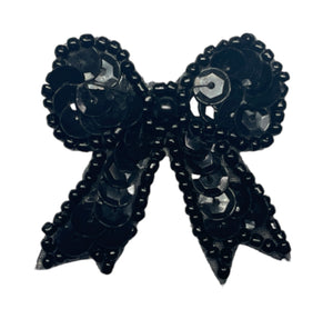 Bow with Black Sequins and Beads 1.5"
