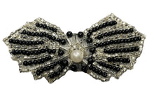 Load image into Gallery viewer, Bow Black and Silver Beaded with Pearl 1.5&quot; x 3&quot;