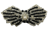 Bow Black and Silver Beaded with Pearl 1.5