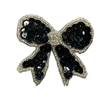 Load image into Gallery viewer, Bow Black Sequin with Silver Trim 2&quot; x 1.75&quot;