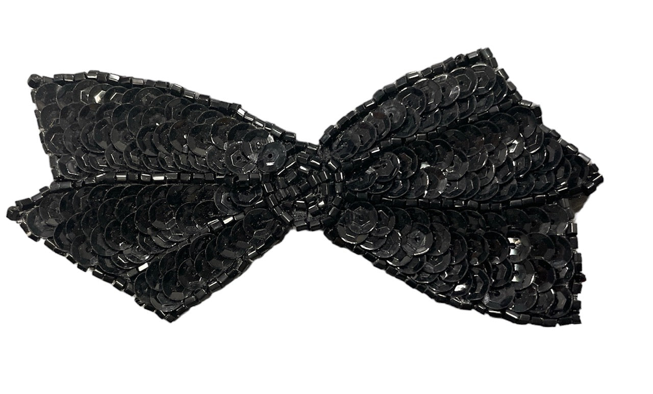 Bow with Black Sequins and Beads 2" x 4"