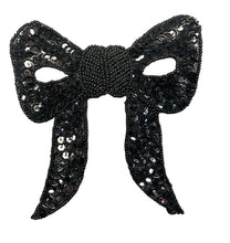 Load image into Gallery viewer, Bow Black Sequin with Beaded Center 4.5&quot; x 4.5&quot;