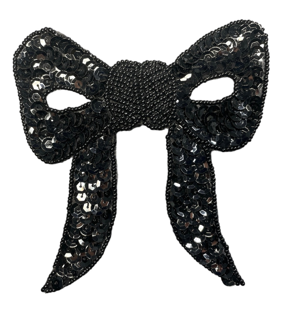 Bow Black Sequin with Beaded Center 4.5