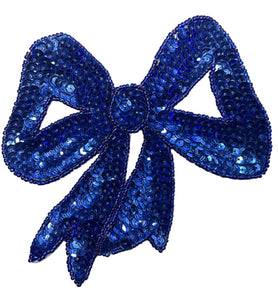 Bow with Royal Blue Sequins and Beads 5" x 4.5"