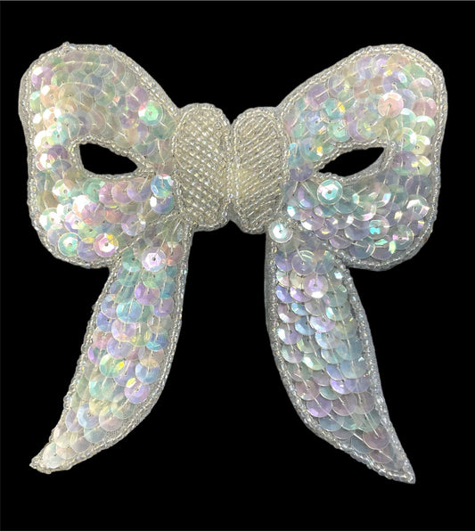 Bow Appliqué with Iridescent Sequins and Beads 4.5" x 4.5"
