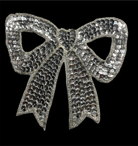 Bow With Silver Sequins and Beads 5" x 6"