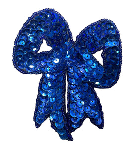 Bow Blue Sequin and Beads 4" x 3.25"