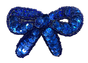 Bow with Blue Sequins and Beads 3" x 2"
