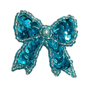 Turquoise Bow with Sequins and Beads 1.5"