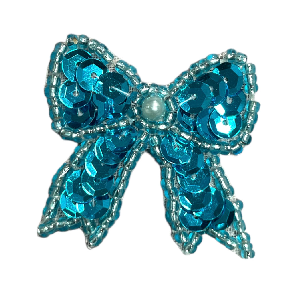Turquoise Bow with Sequins and Beads 1.5