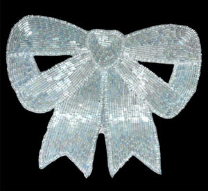 Bow with Iridescent Blue Beads 6.5" x 5"