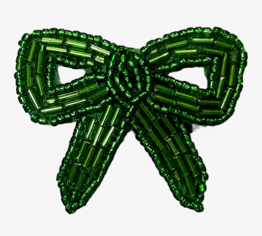 Green Beaded Bow Appliqué 1.75"