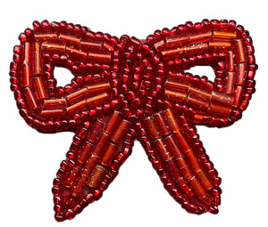 Red Beaded Bow 1.75"