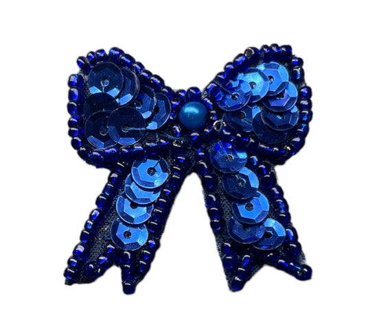 Bow with Blue Sequins and Beads 1.25"