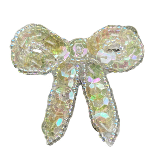 Bow with Iridescent Sequins and Beads 1.75" x 1.75"