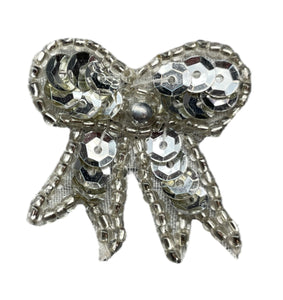 Bow with Silver Sequins and Beads 1.25"