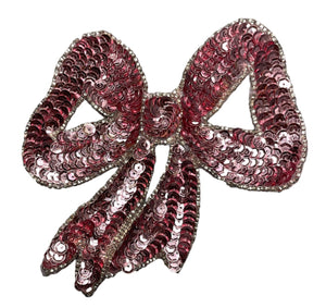 Bow with Pink Sequins and Beads 4.5" x 4.5"