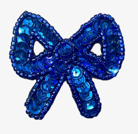 Bow with Blue Sequins and Beads 1.75" x 1.75"