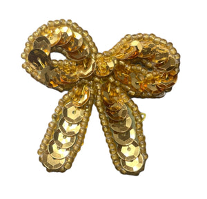 Bow Gold Sequins and Beads 1.5" x 1.75"