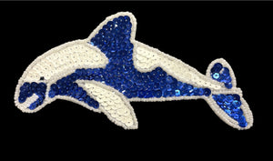 Killer Whale Orca with Royal Blue and White Sequins 6" x 3"