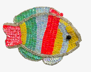Fish with MultiColored Sequins and Beads 3" x 5"