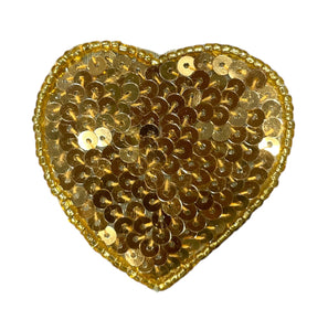 Heart with Gold Flat Sequins and Beads 2"