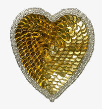 Load image into Gallery viewer, Heart with Gold Sequins and Silver Beads 3&quot; x 2.5&quot;