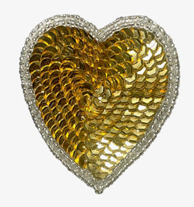 Heart with Gold Sequins and Silver Beads 3" x 2.5"
