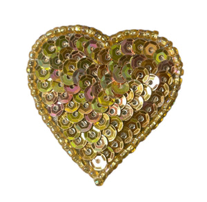 Heart with Tones of Pink and Gold Sequins and Beads 1.5"