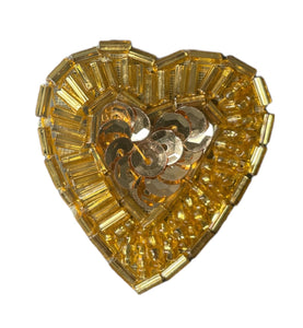 Heart with Gold Sequins and Beads 1.5" x 1.5"