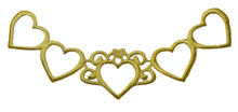 Load image into Gallery viewer, Hearts Metallic Gold Embroidered Iron-On 6.25&quot; x 1.5&quot;